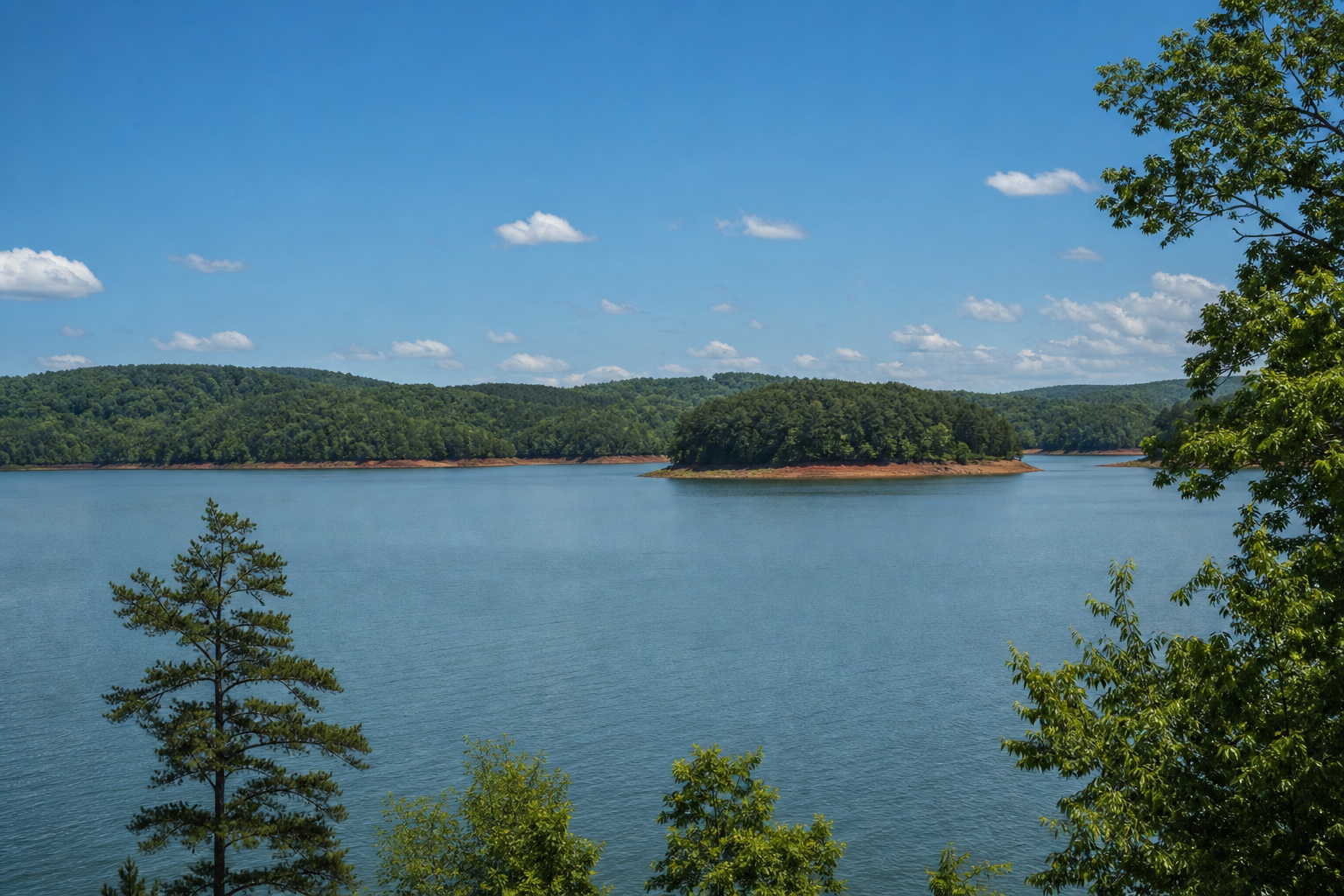 Scenic view of Lake Hartwell reservoir in South Carolina